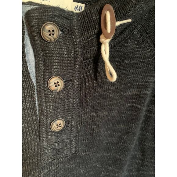 H&M L.O.G.G.-Henley Hooded-Sweater-Cozy-Knit Pullover-100% Cotton-Blue-Men's-L - Picture 4 of 5